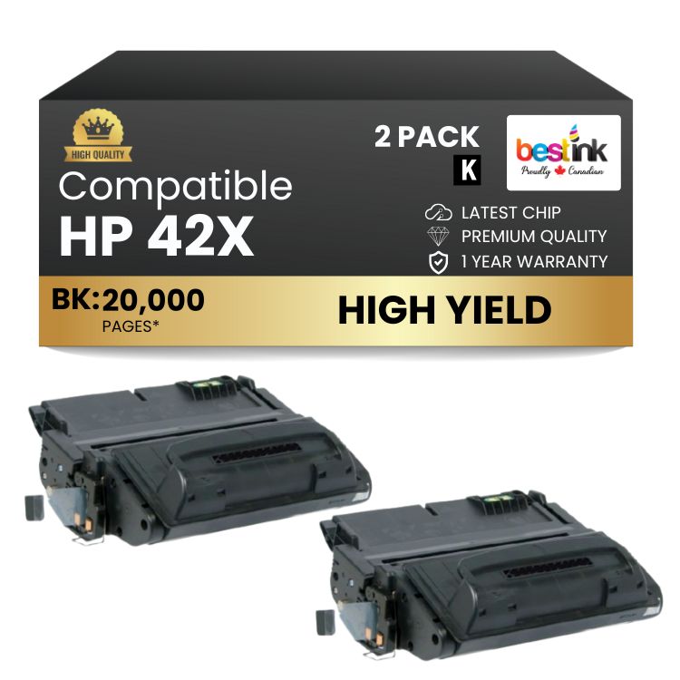 Compatible HP 42X Q5942X Black Toner Cartridge High Yield (2 Pack)