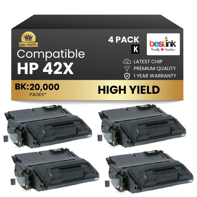 Compatible HP 42X Q5942X Black Toner Cartridge High Yield (4 Pack)