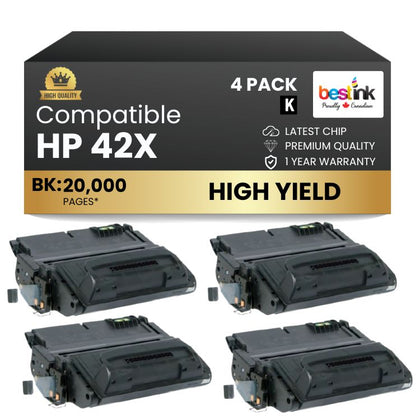 Compatible HP 42X Q5942X Black Toner Cartridge High Yield (4 Pack)