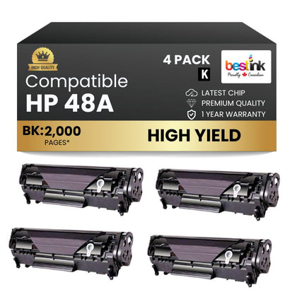 Compatible HP 48A CF248A  Black Toner Cartridge High Yield (4 Pack)