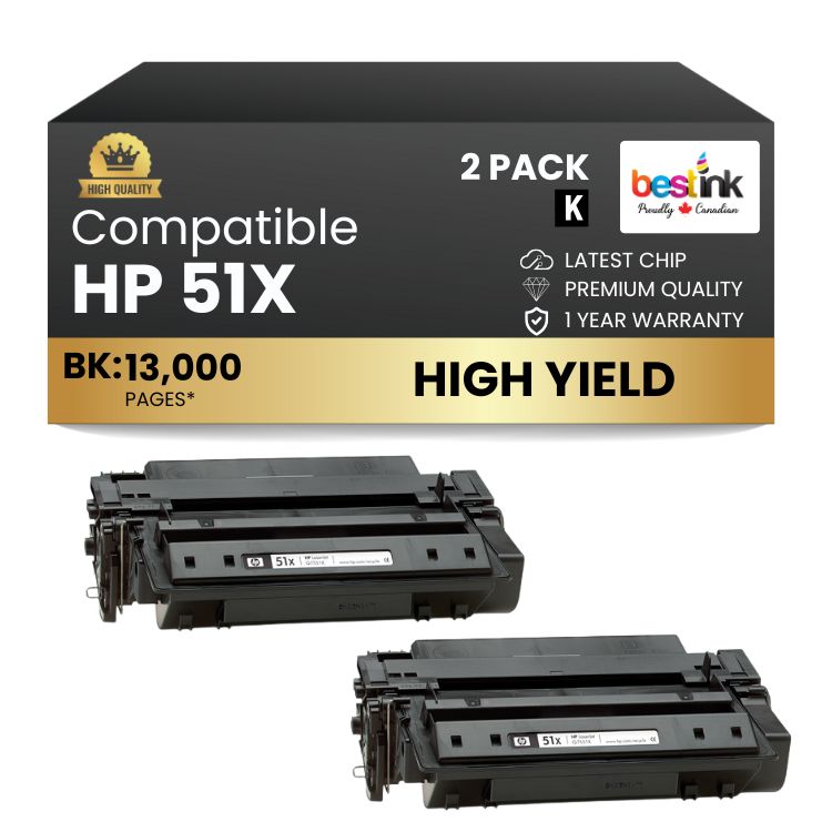 Compatible HP 51X Q7551X Black Toner Cartridge High Yield (2 Pack)