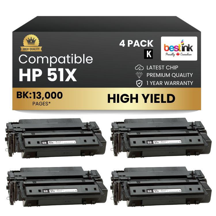 Compatible HP 51X Q7551X Black Toner Cartridge High Yield (4 Pack)