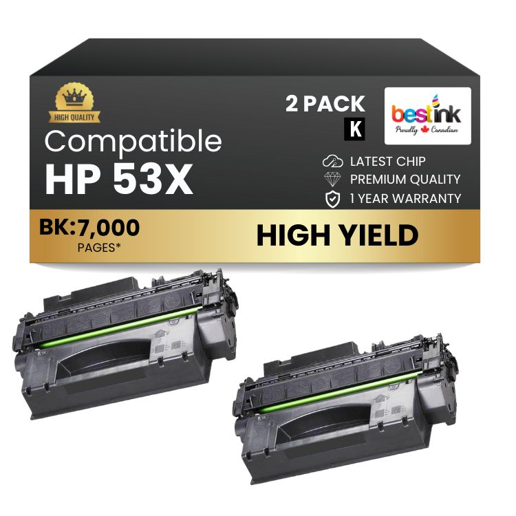 Compatible HP 53X Q7553X Black Toner Cartridge High Yield (2 Pack)
