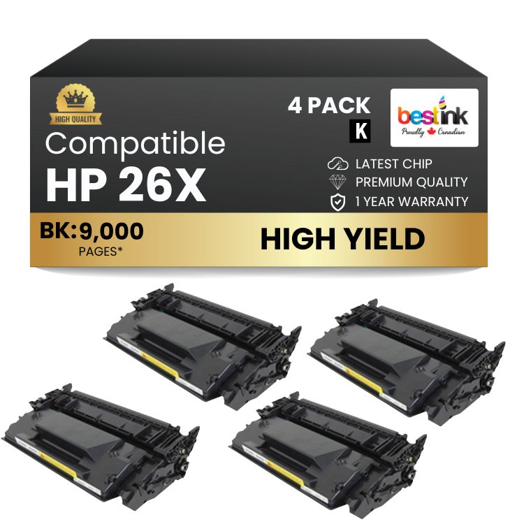 Compatible HP 26X CF226X Black Toner Cartridge (4 Pack)