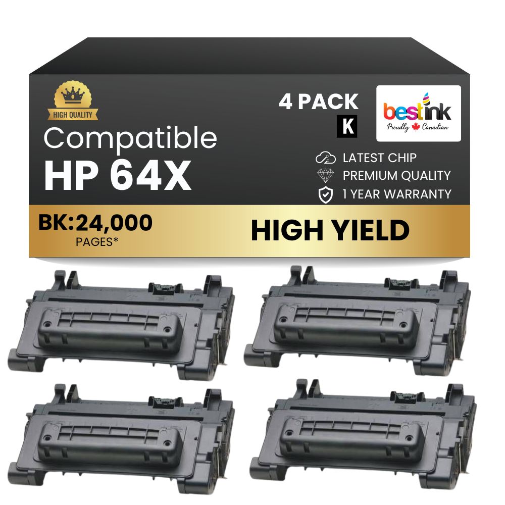 Compatible HP 64X CC364X Black Toner Cartridge High Yield (4 Pack)