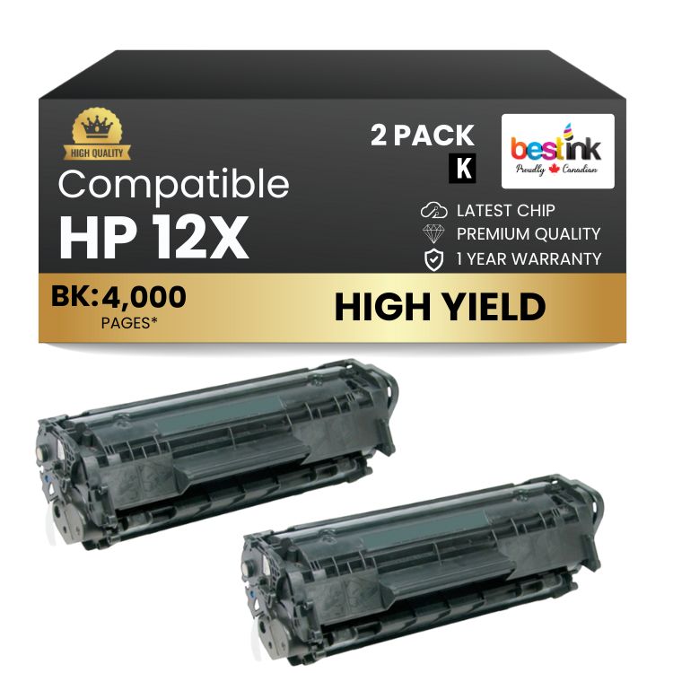 Compatible HP 12X Q2612X Black Toner Cartridge High Yield (2 Pack)