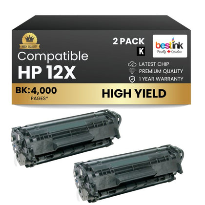 Cartouche de toner noir haute capacité compatible HP 12X Q2612X (lot de 2)