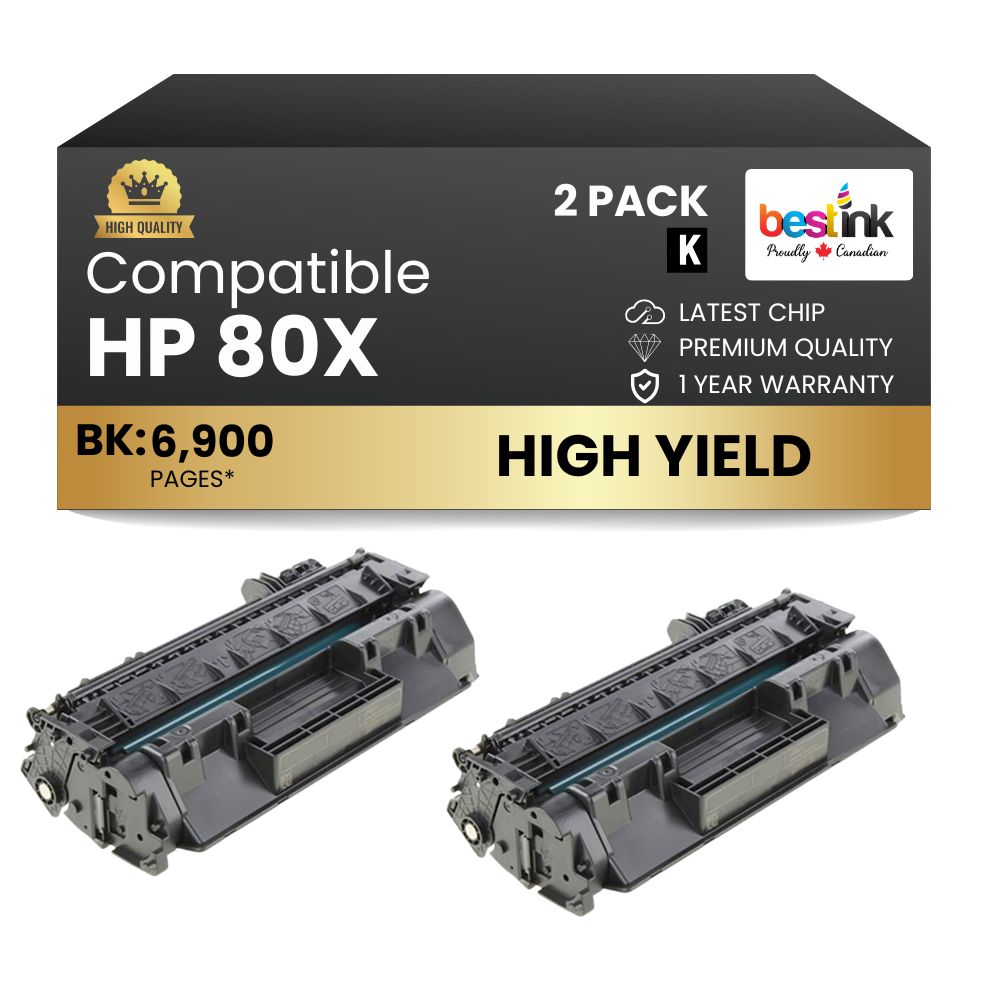 Compatible HP 80X CF280X Black Toner Cartridge High Yield (2 Pack)