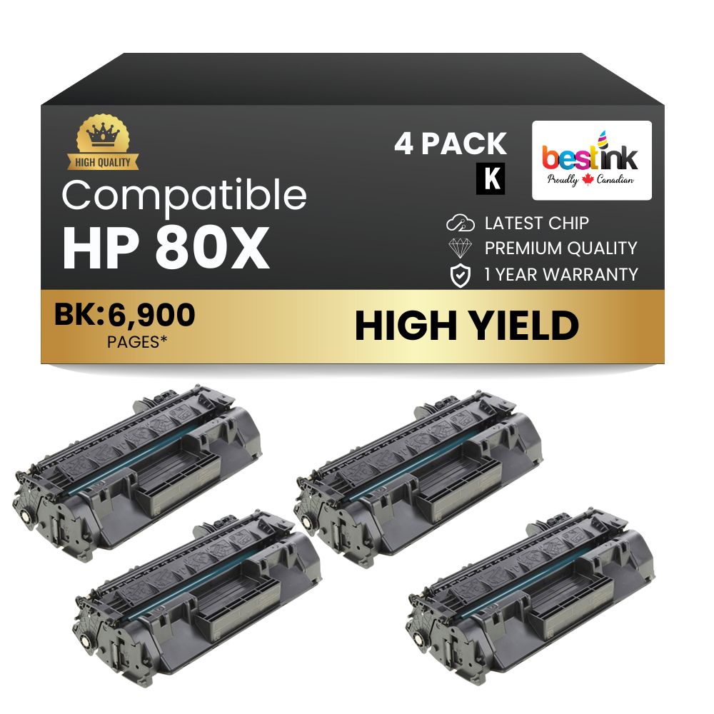 Compatible HP 80X CF280X Black Toner Cartridge High Yield (4 Pack)