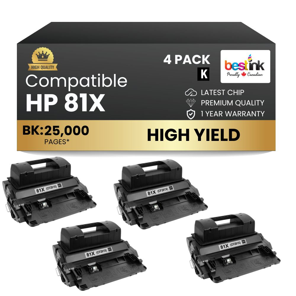 Cartouches de toner noir haute capacité compatibles HP 81X CF281X (lot de 4)