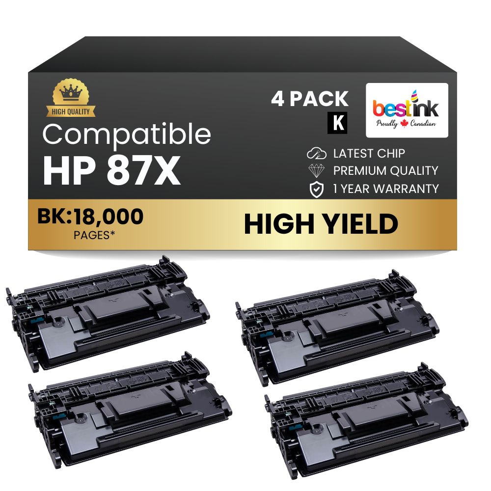 Compatible HP 87X CF287X Black Toner Cartridge High Yield (4 Pack)