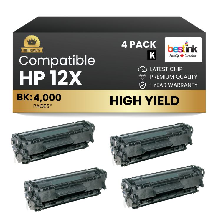 Compatible HP 12X Q2612X Black Toner Cartridge High Yield (4 Pack)