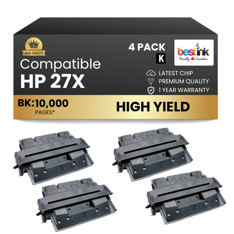 Compatible HP 27X C4127X Black Toner Cartridge (4 Pack)