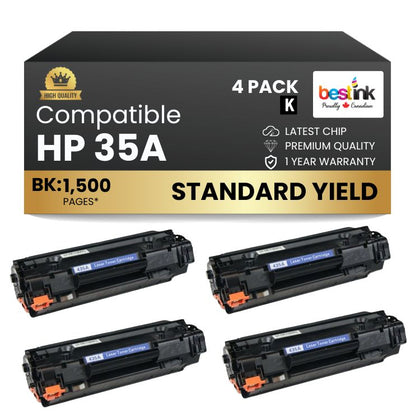 Compatible HP 35A CB435A Black Toner Cartridge  (4 Pack)