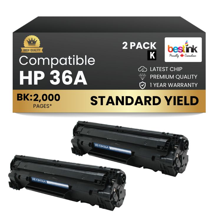 Compatible HP 36A CB436A Black Toner Cartridge (2 Pack)
