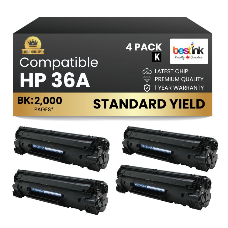 Compatible HP 36A CB436A Black Toner Cartridge (4 Pack)