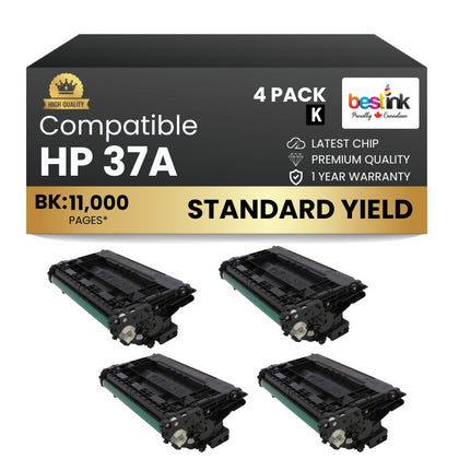 Compatible HP 37A CF237A Black Toner Cartridge (4 Pack)