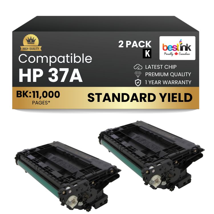 Compatible HP 37A CF237A Black Toner Cartridge (2 Pack)