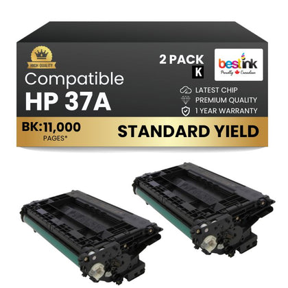 Compatible HP 37A CF237A Black Toner Cartridge (2 Pack)