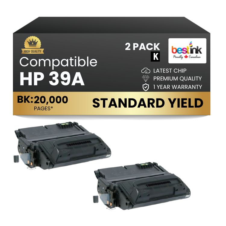 Compatible HP 39A Q1339A Black Toner Cartridge (2 Pack)