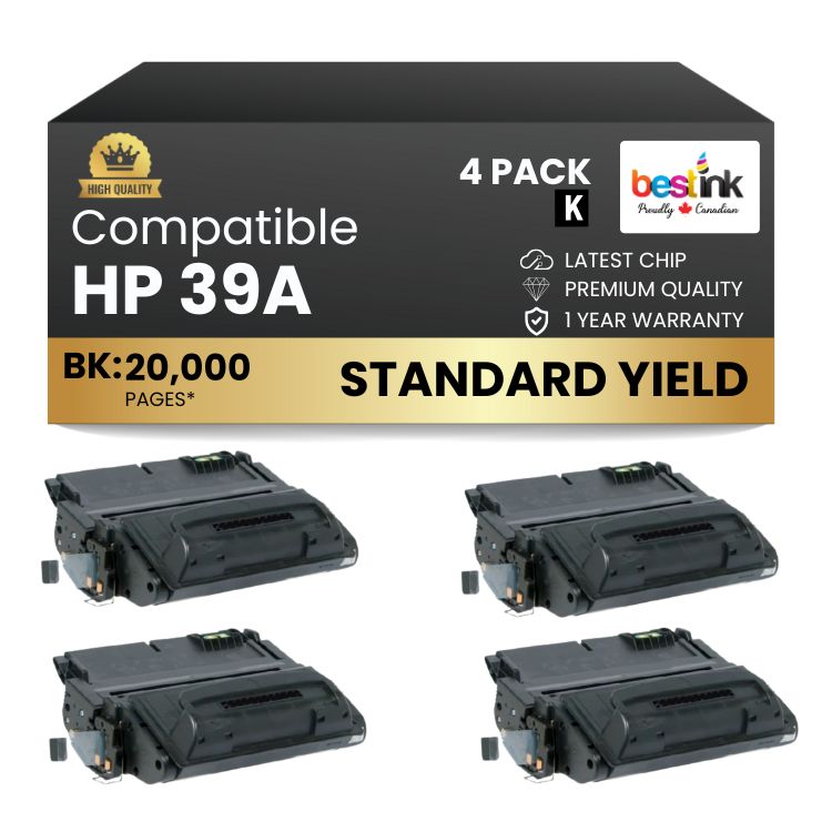 Compatible HP 39A Q1339A Black Toner Cartridge (4 Pack)