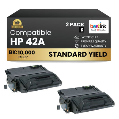 Compatible HP 42A Q5942A Black Toner Cartridge (2 Pack)