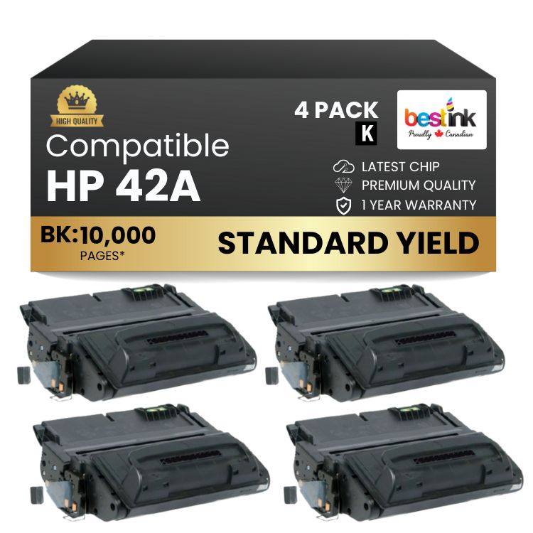 Compatible HP 42A Q5942A Black Toner Cartridge (4 Pack)