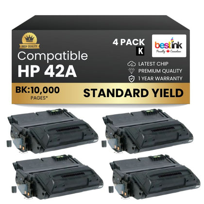 Compatible HP 42A Q5942A Black Toner Cartridge (4 Pack)