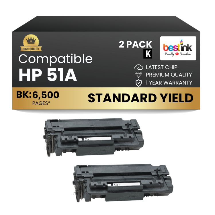 Compatible HP 51A Q7551A Black Toner Cartridge (2 Pack)
