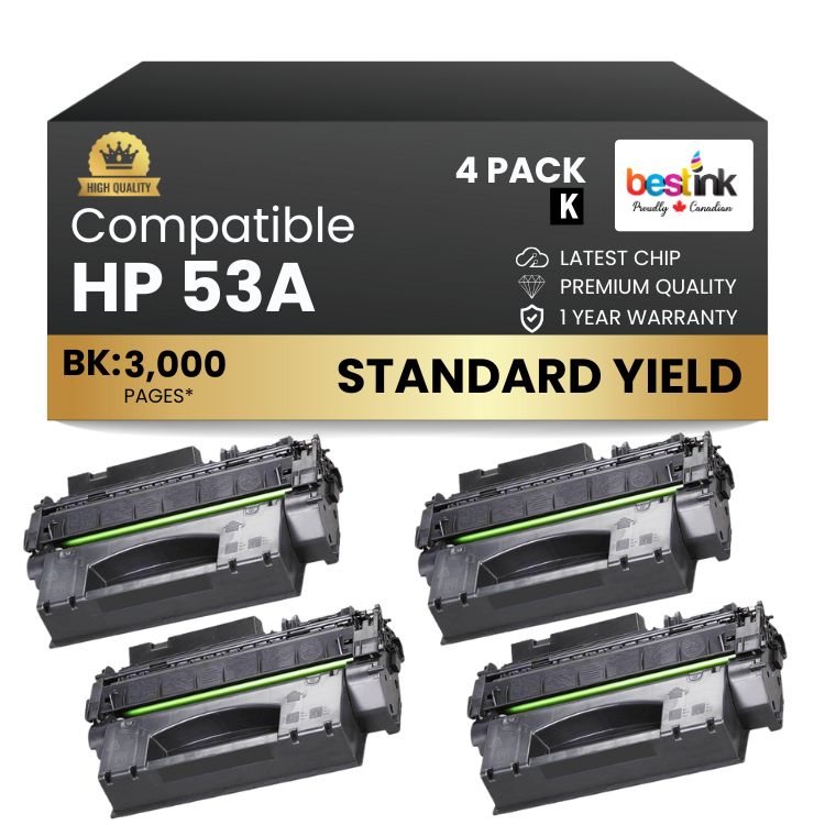 Compatible HP 53A Q7553A Black Toner Cartridge (4 Pack)