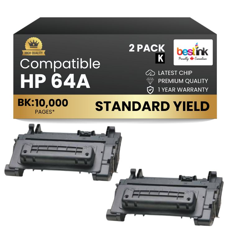 Compatible HP 64A CC364A Black Toner Cartridge (2 Pack)