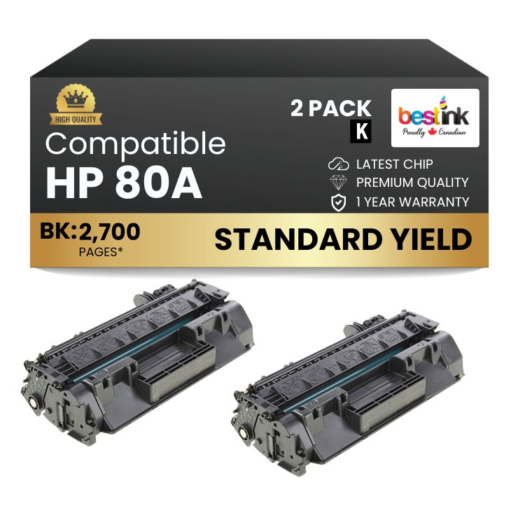 Compatible HP 80A CF280A Black Toner Cartridge (2 Pack)