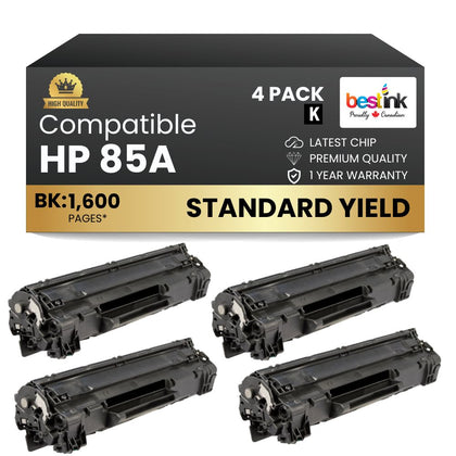 Compatible HP 85A CE285A Black Toner Cartridge (4 Pack)