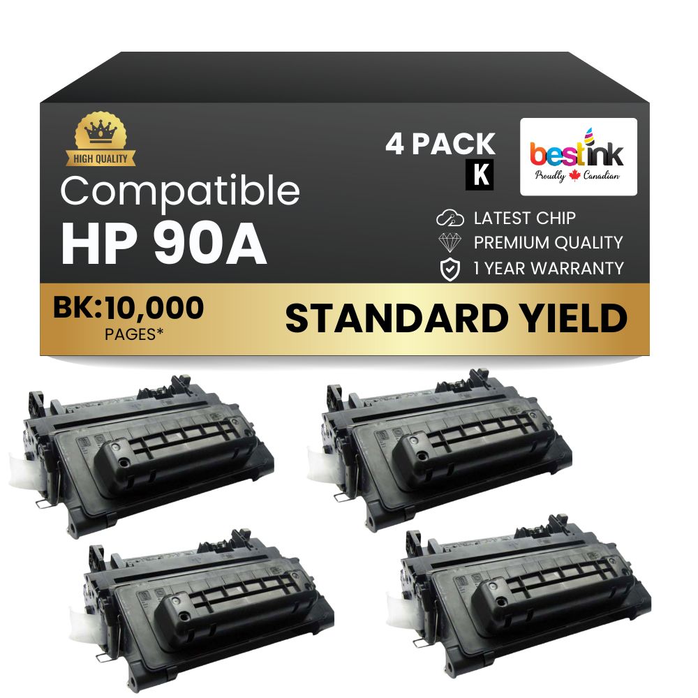 Compatible HP 90A CE390A Black Toner Cartridge (4 Pack)