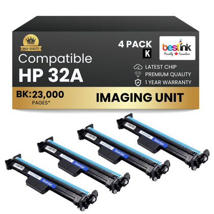 Compatible HP 32A CF232A Black Drum - With Chip (4 Pack)