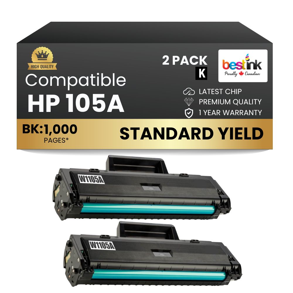 Cartouches de toner noir compatibles HP 105A W1105A, rendement standard (lot de 2)