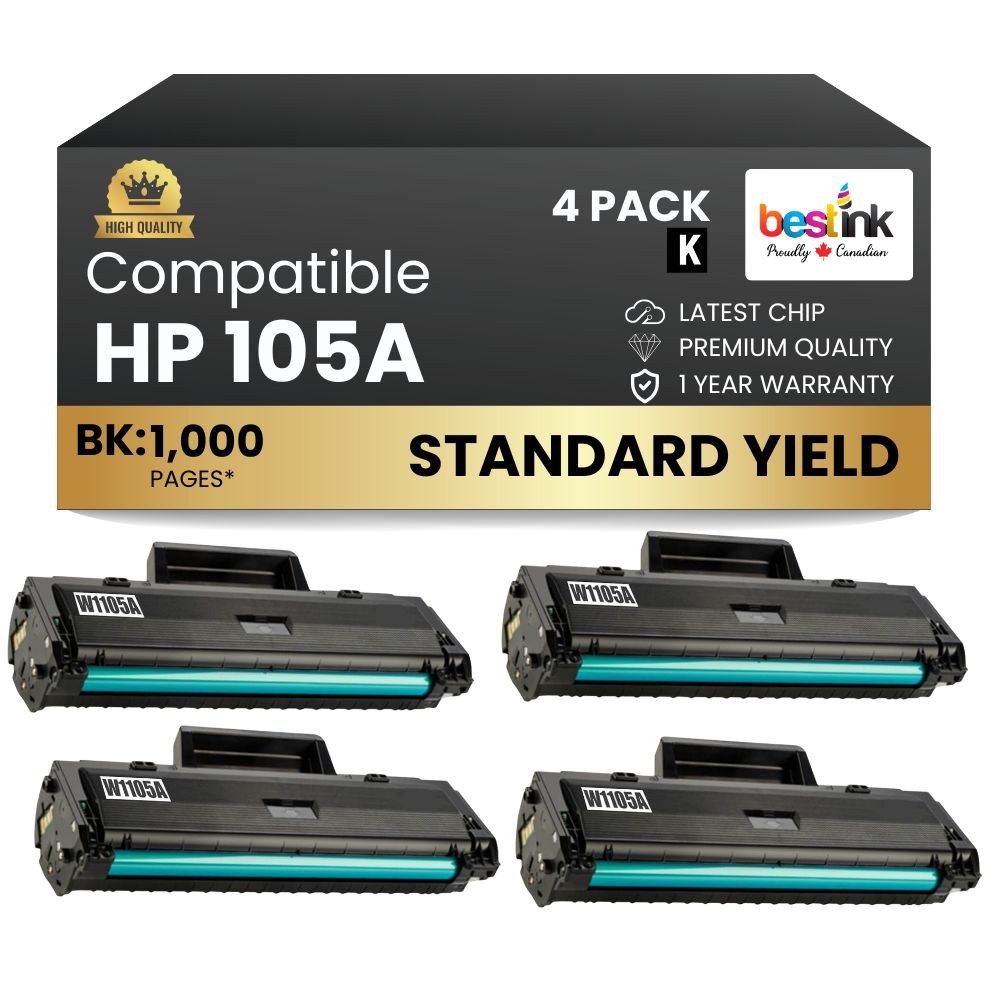 Cartouches de toner noir compatibles HP 105A W1105A, rendement standard (lot de 4)