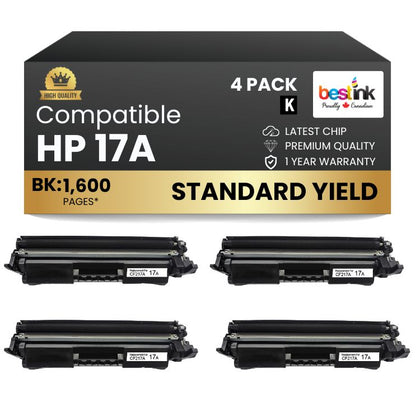 Compatible HP 17A CF217A  Black Toner Cartridge (4 Pack)