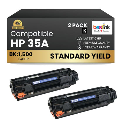 Compatible HP 35A CB435A Black Toner Cartridge  (2 Pack)