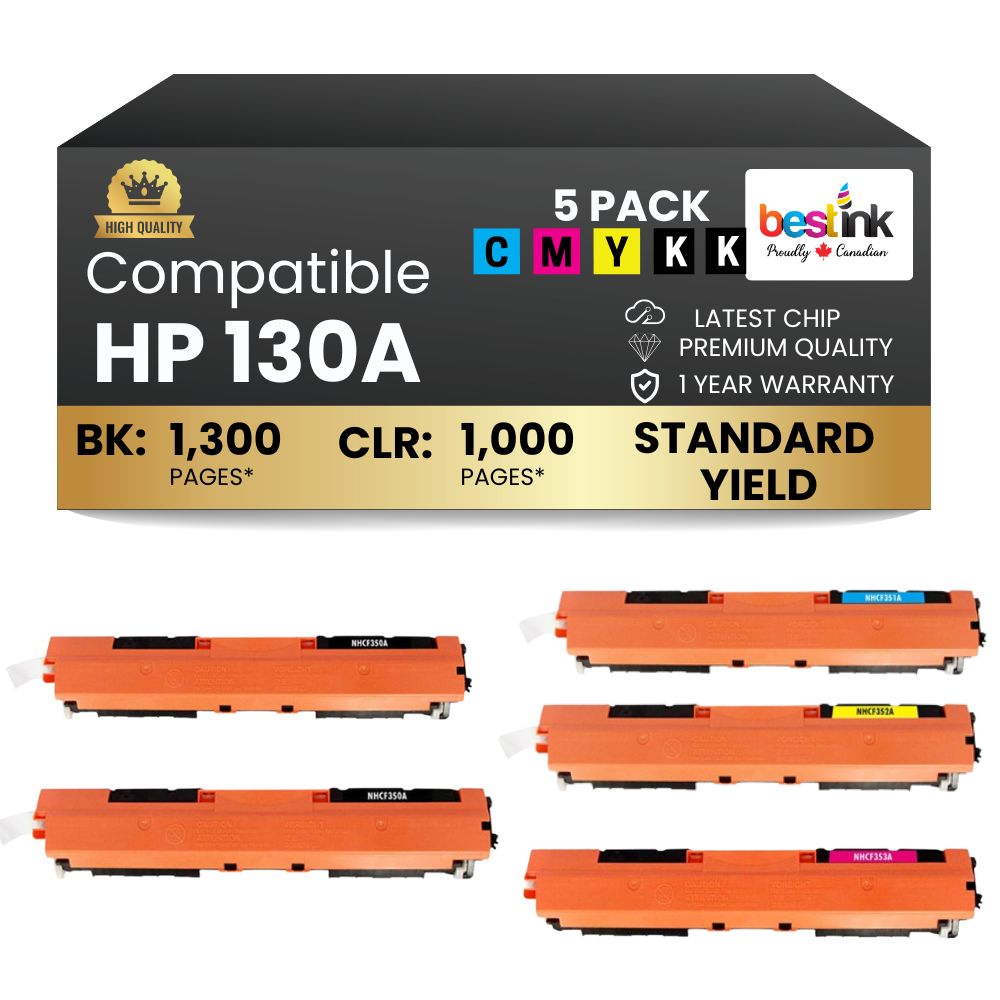 Cartouche de toner compatible HP 130A (2BK/C/M/Y) (lot de 5)