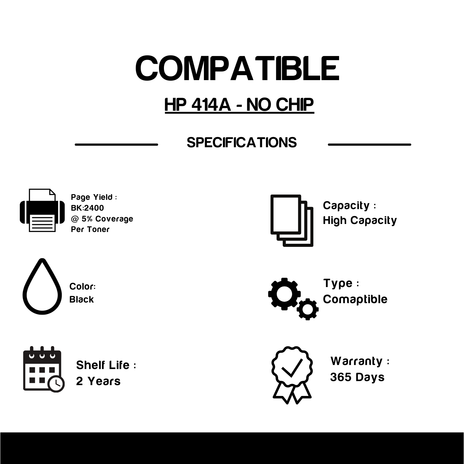 Compatible HP 414A W2020A Black Toner Cartridge - No Chip