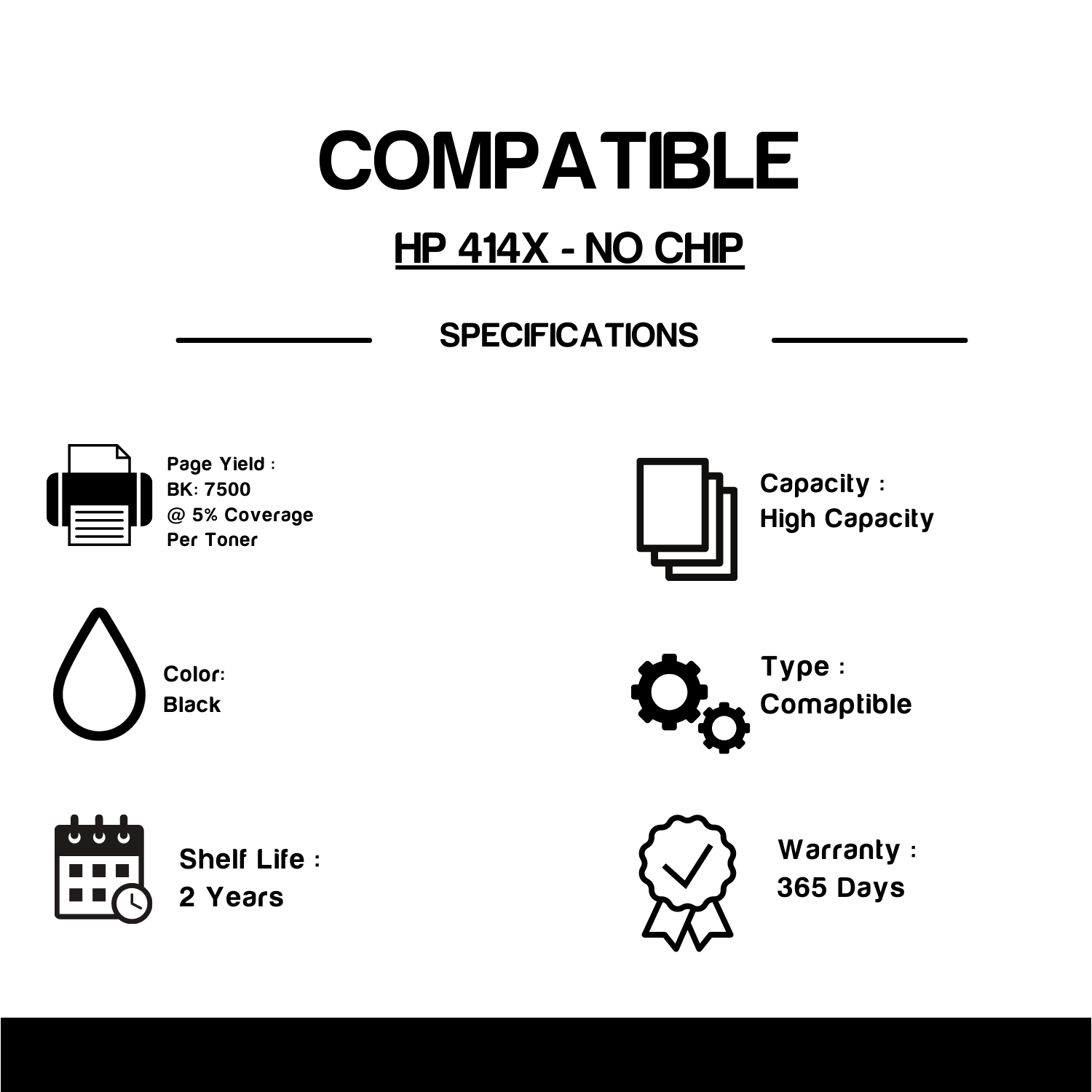Compatible HP 414X W2020X Black Toner Cartridge High Yield - No Chip