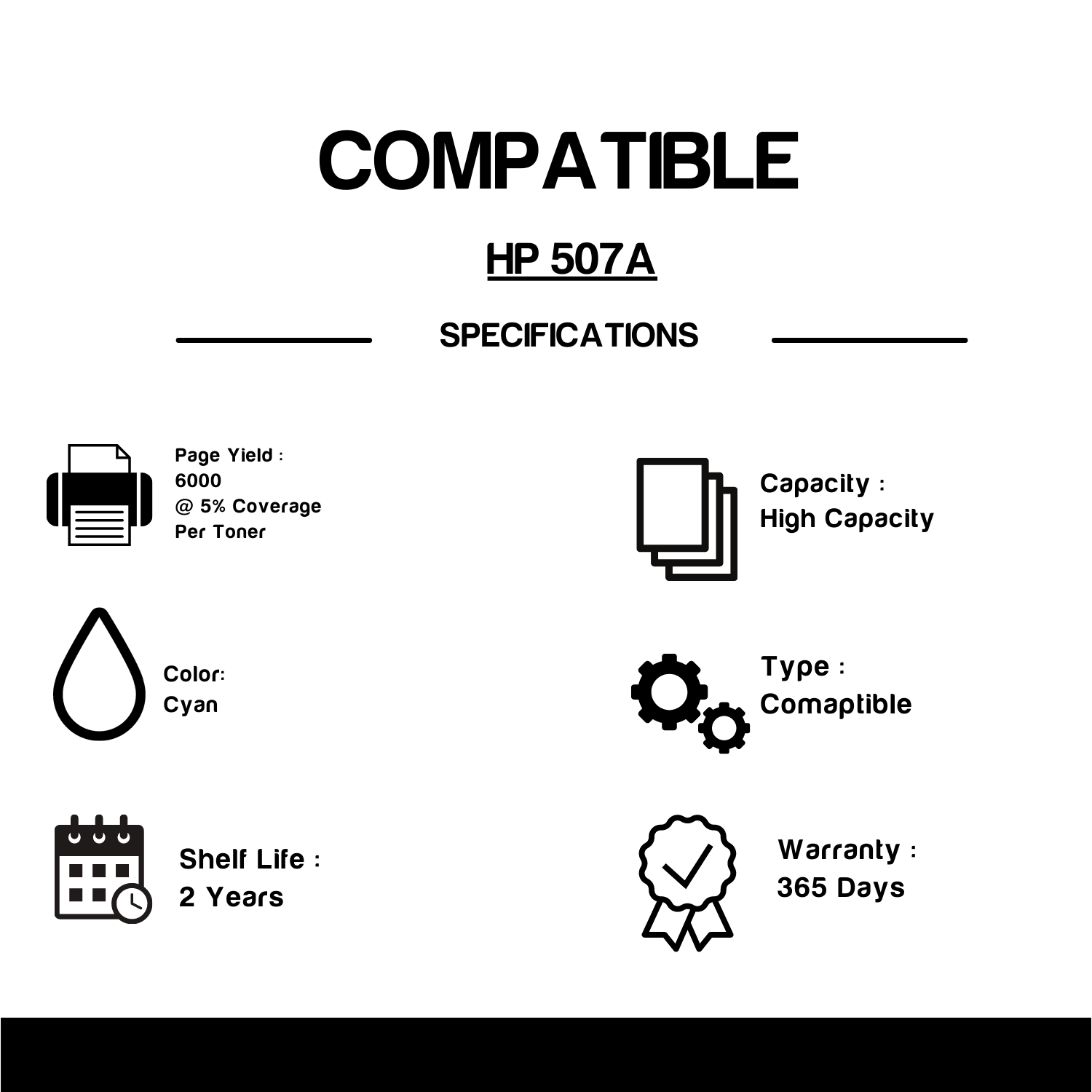Cartouche de toner cyan compatible HP 507A CE400A