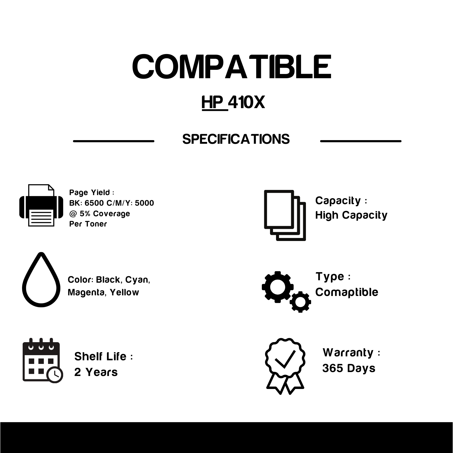 Cartouche de toner compatible HP 410X, BK/C/M/Y, haut rendement (lot de 4)