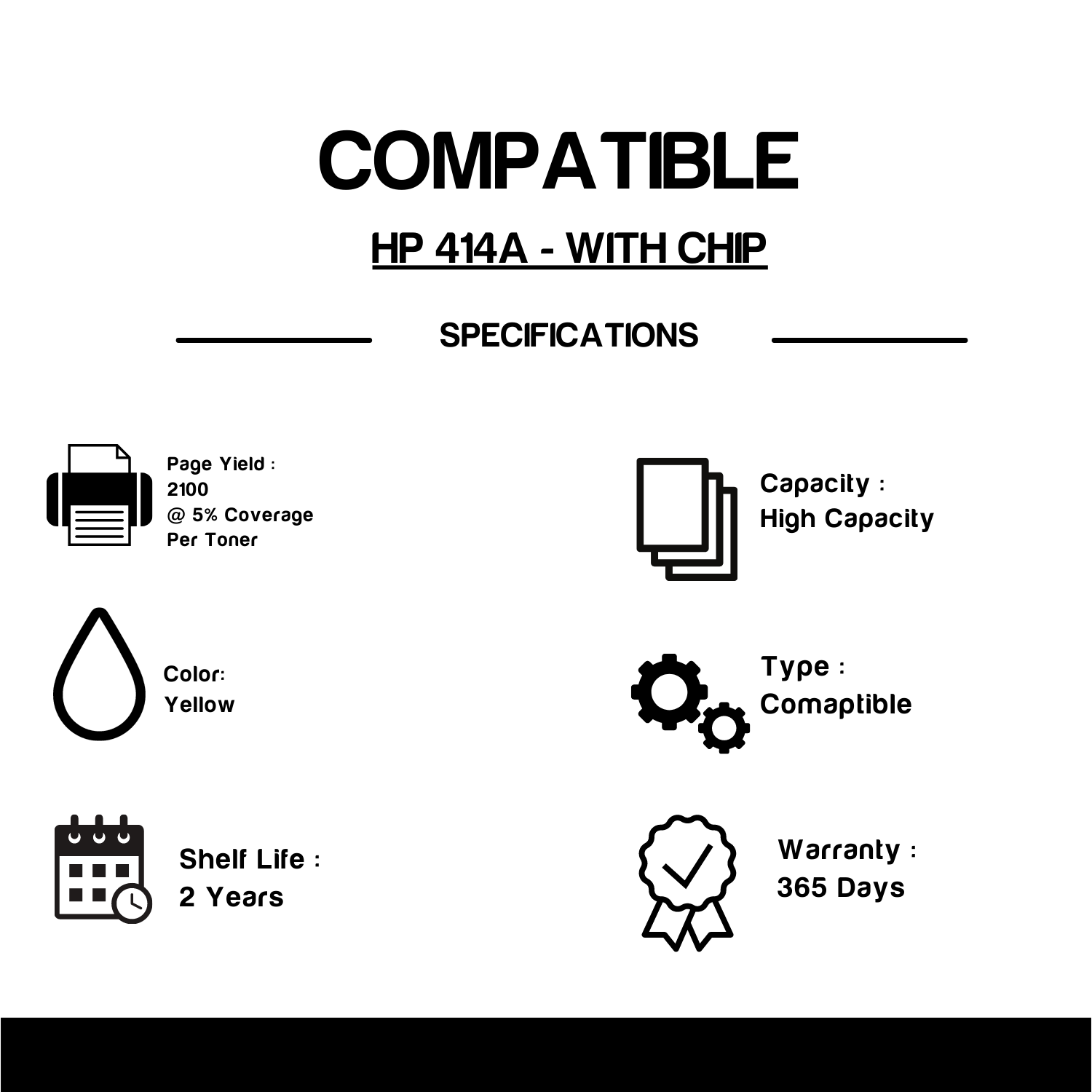 Cartouche de toner jaune compatible HP 414A W2020A – avec puce