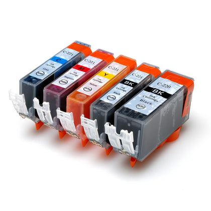 Cartouches d'encre compatibles Canon PGI-220 et CLI-221 (lot de 5) (grande cartouche noire, petite cartouche noire, C, M, J)