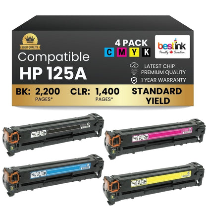 Compatible  HP 125A CB540A CB541A CB542A CB543A Toner Cartridge Combo BK/C/M/Y (4 Pack)