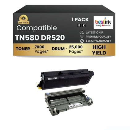 Compatible Brother TN580 DR520 Toner Cartridge and Drum Combo (1 DRUM & 1 TONER)