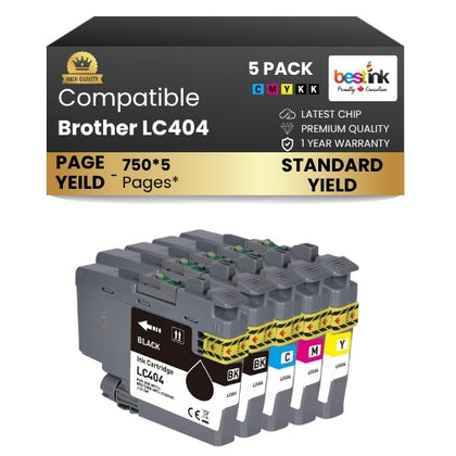 Brother LC404 Compatible Ink Cartridge BK/C/M/Y ( 5 Pack ) Standard Yield