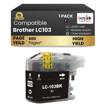 Brother LC103 Compatible Ink Cartridge ( 1 Pack ) Black High Yield